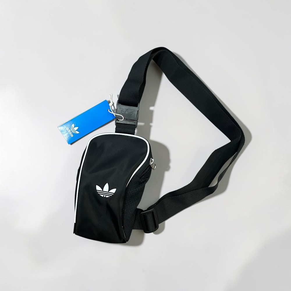 Adidas Black White Small Sling Bag NWT Trefoil Athleisure Streetwear Gym TraveL